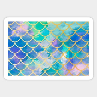 Mermaid Tail Scales Sea Blue Gold Sticker